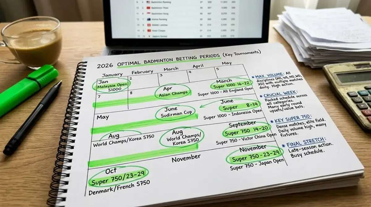 Optimale Kombiwetten-Zeitfenster im BWF World Tour Kalender 2026 mit mehreren gleichzeitigen Badminton-Matches