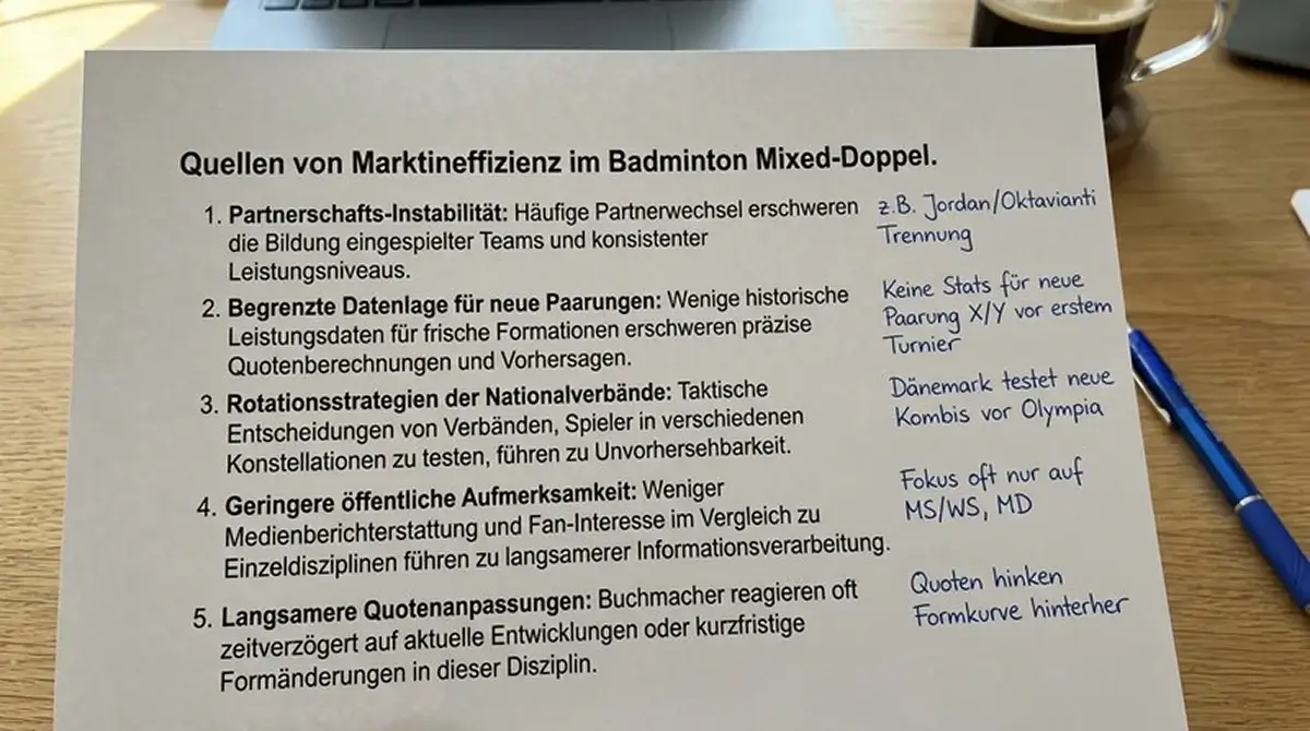 Ursachen von Marktineffizienz im Badminton Mixed-Doppel durch weniger Daten und Buchmacher-Ressourcen