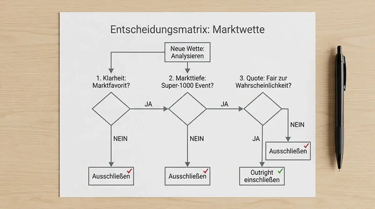 Entscheidungsmatrix für Einschluss von Badminton Outright-Wette in Kombischein basierend auf Markttiefe und Favoritenstatus