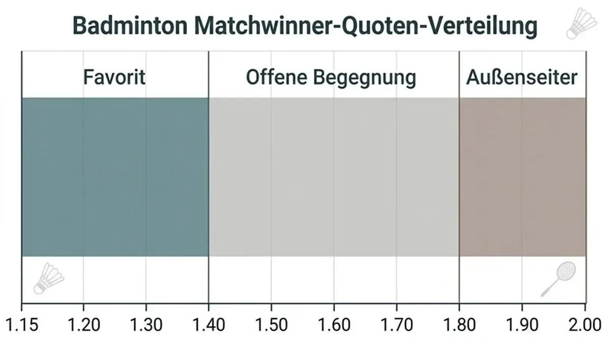Badminton Siegwette als 2-Wege-Markt ohne Unentschieden: typische Quoten-Spanne für Favoriten und Außenseiter
