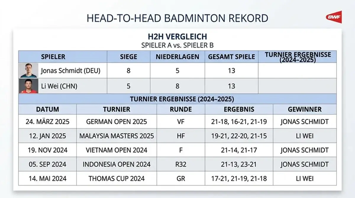 Head-to-Head-Daten der BWF für Badminton-Siegwetten in der Kombiwette: H2H-Bilanz als Analysetool für Kombi-Anker