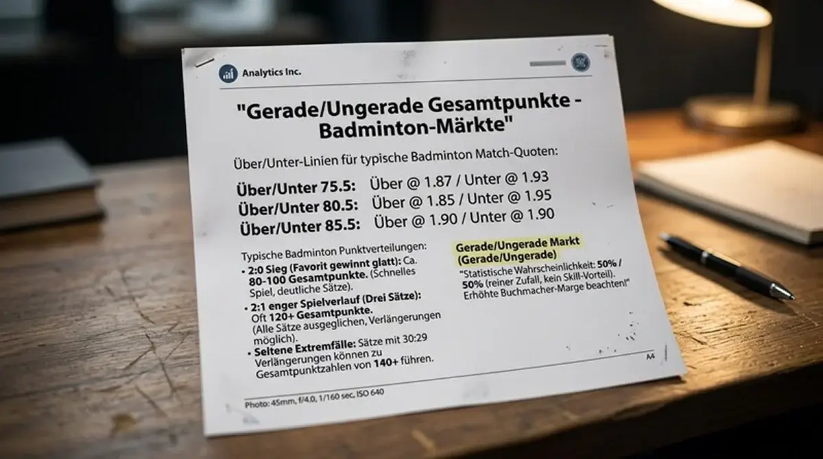 Gerade/Ungerade-Gesamtpunkte-Markt beim Badminton: Marktstruktur, typische Quoten und strategischer Wert für Kombiwetten