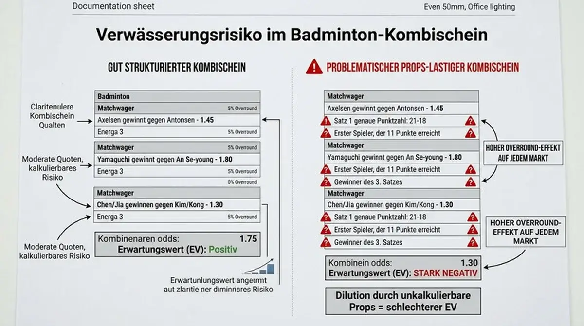 Verwässerungsrisiko im Badminton-Kombischein durch schlecht begründete Spezialwetten: Overround-Compounding erklärt