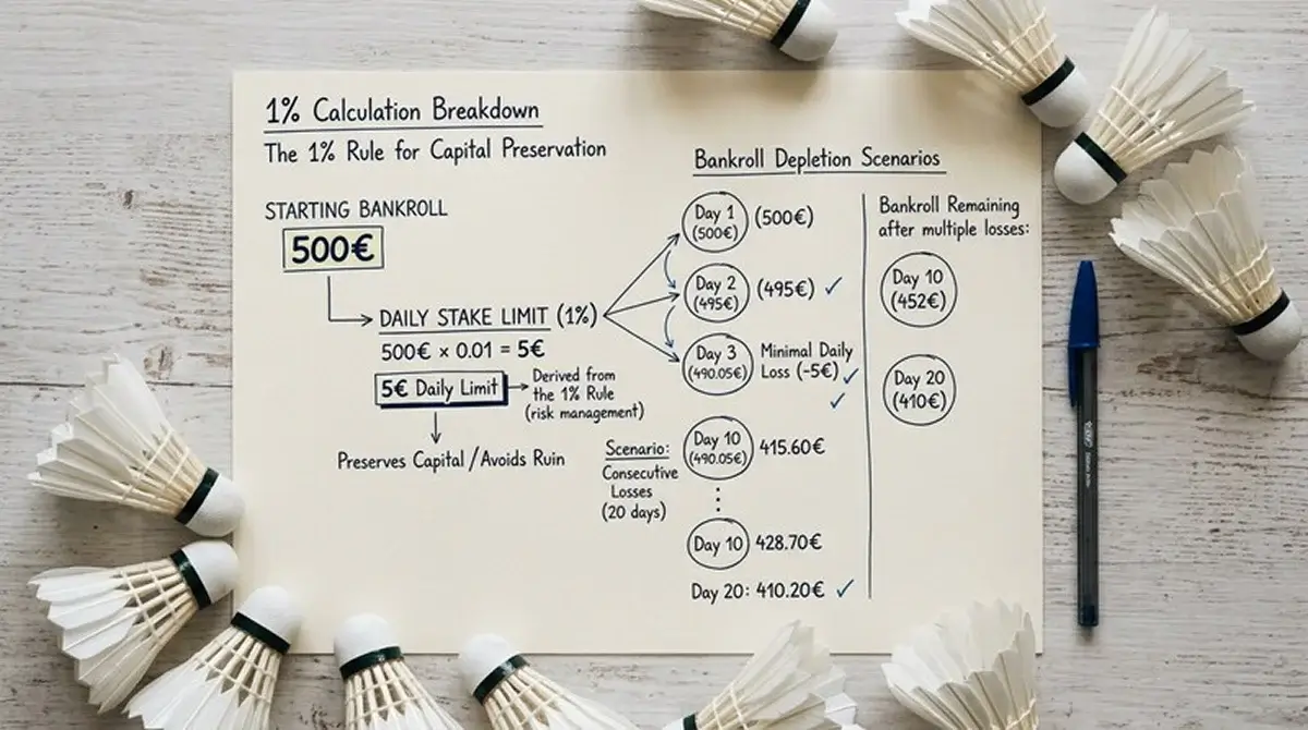 Diagramm zur 1-Prozent-Regel beim Bankroll-Management für Badminton-Kombiwetten