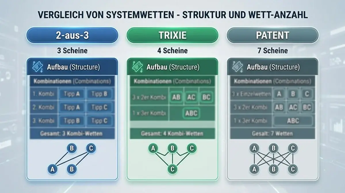 2-aus-3, Trixie und Patent Systemwetten beim Badminton im Vergleich: interne Scheine und Trefferquoten